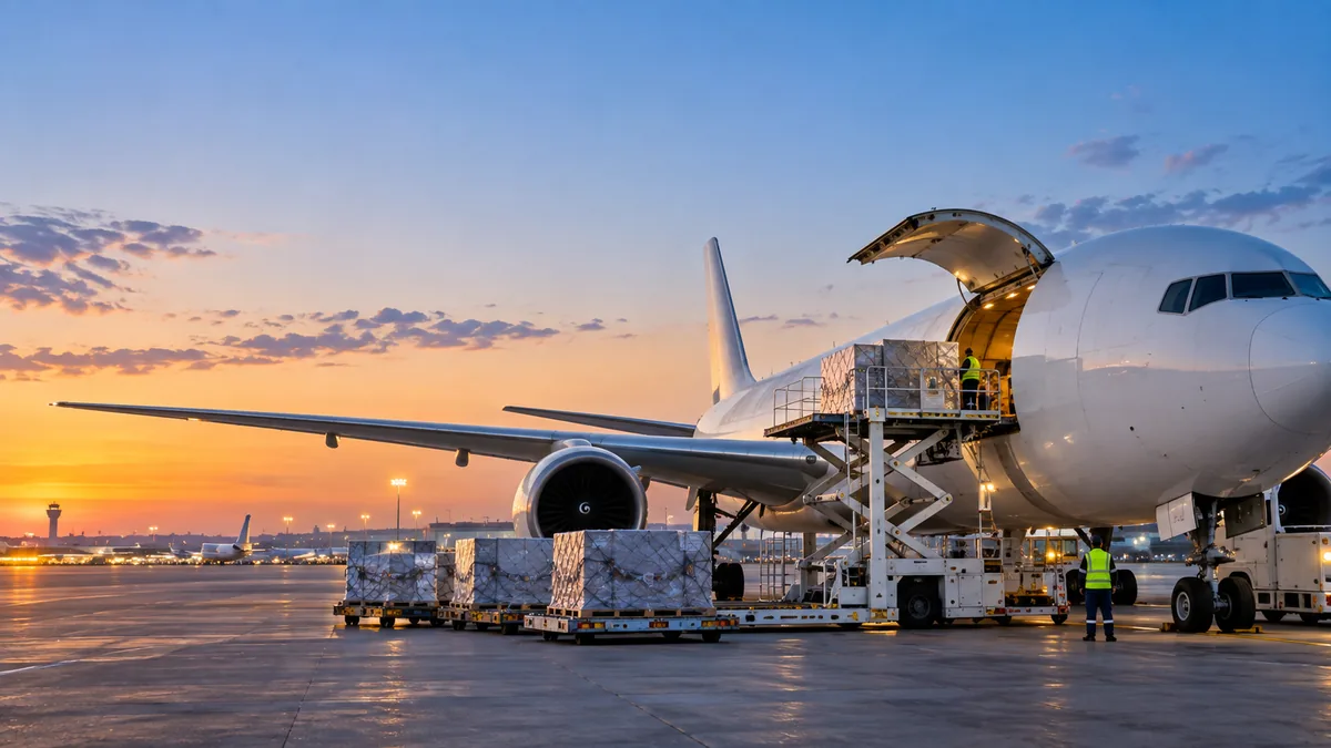 MIDTRANS air freighter being loaded with cargo on the apron