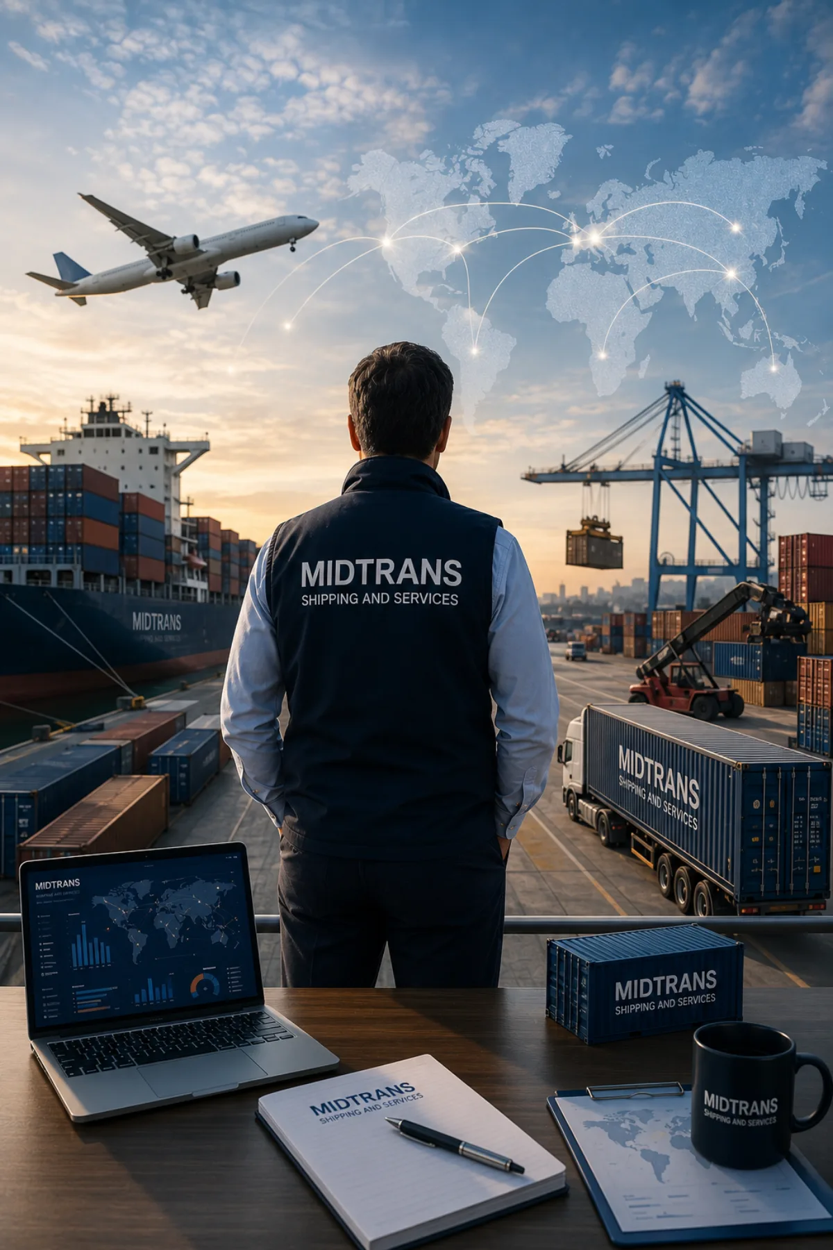 MIDTRANS staff preparing air waybill documents at the airport