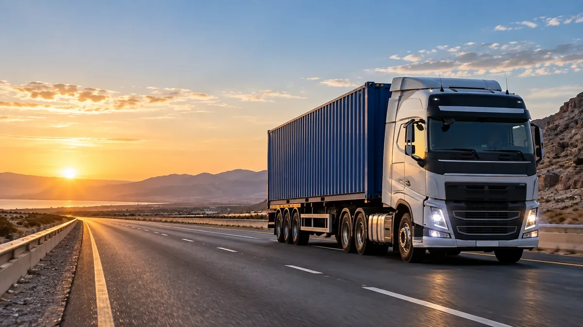 MIDTRANS container truck on a highway crossing regional road corridors