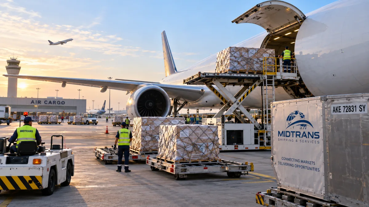 MIDTRANS air cargo loaded onto a freighter aircraft